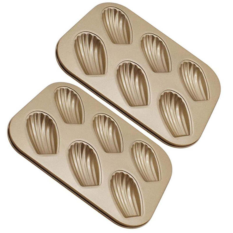 NAMUNY 2 Pack Madeleine Mold Cake Pan, Non-Stick Heavy Duty Shell Madeline Bakeware for Oven Baking (Gold)