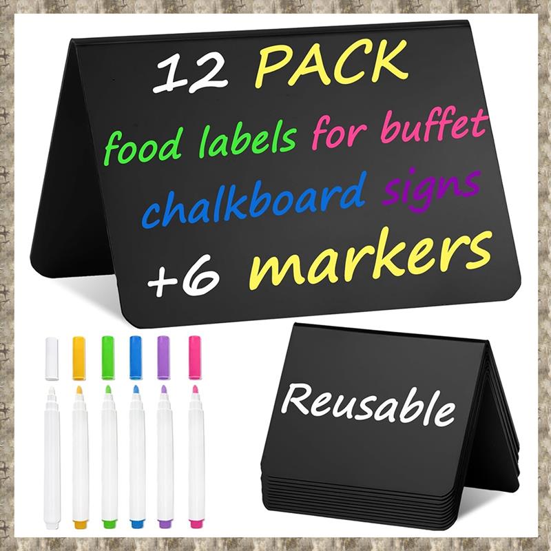 OUMERY 12 Pack 4 Inch X3 Inch Mini Chalkboard Signs for -Buffet,Food Labels for -Supplies-Wedding Table Signs