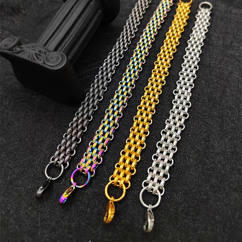 【Recently popular】Golden Colorful Vintage Hand-woven Bracelet Men's Mesh Hollow Wide Titanium Steel Men's Jewelry High Quality DIY