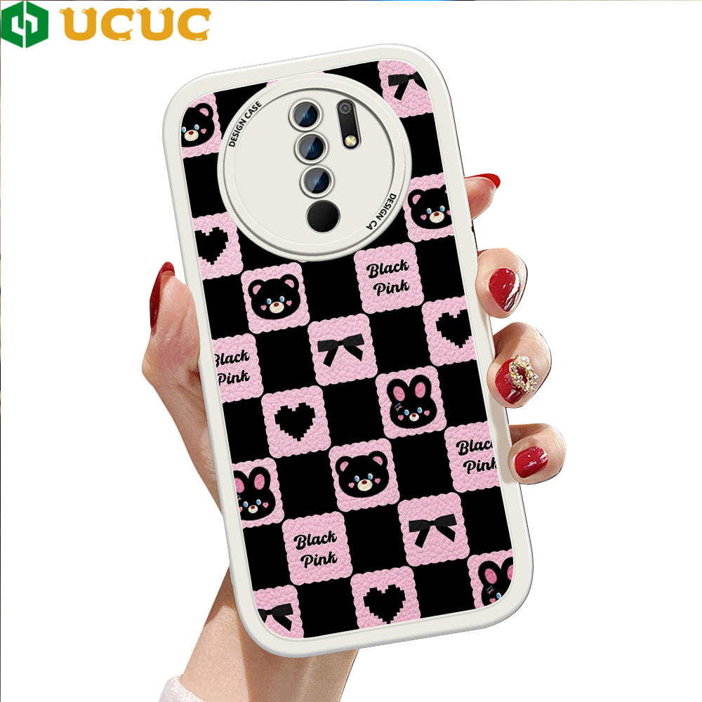 UCUC for Redmi 9 Xiaomi Poco M2 Back Cover Pink Bear Rabbit Soft PU Leather Phone Cases