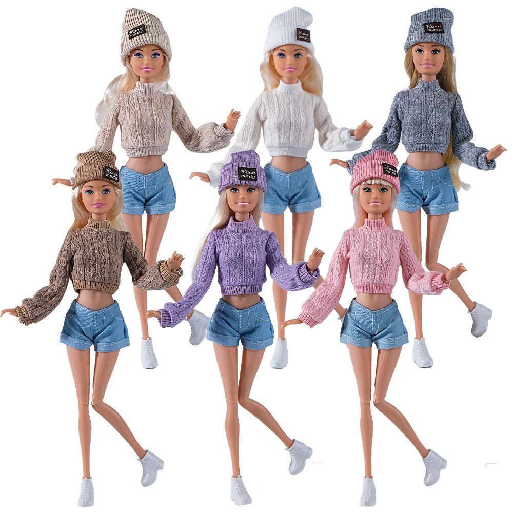 High Quality Fashion Doll Wool Coat DIY Accessories Mini Dress Up Clothes with Shoes Hat Doll Knitted Sweaters Pants for 1/6 BJD 28~30cm Dolls Kids Toys