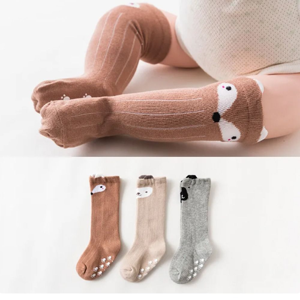 1Pair 2023 Cotton Fox Baby Sock Non Slip 9Colors Toddler Long Socks Grips Knee High Socks Boys
