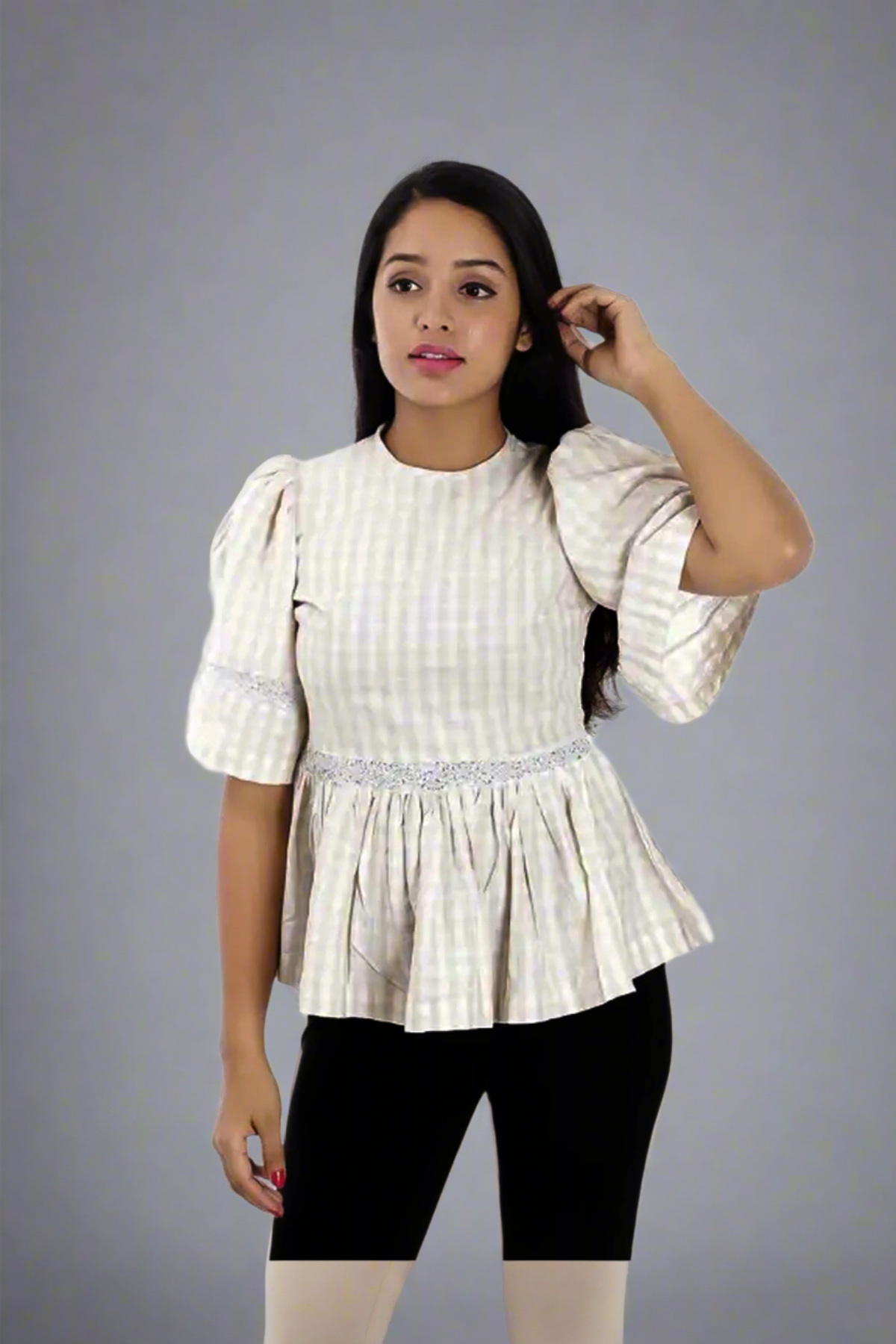 Freak Street Women's Striped Peplum Top with Puff Sleeves | Trendy Tunic BGHB-112