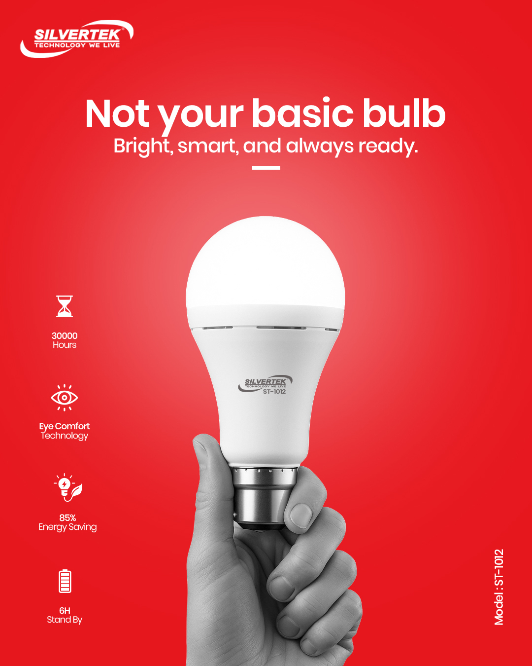 5W Silvertek Rechargeable AC/DC Bulb with Battery | ST-505 | 1800MAH Battery | 30000-Hour Lifespan | Heavy Duty & Premium Quality | Bright Emergency LED Bulb with Overcharge Protection | Energy-Efficient Lighting Solution