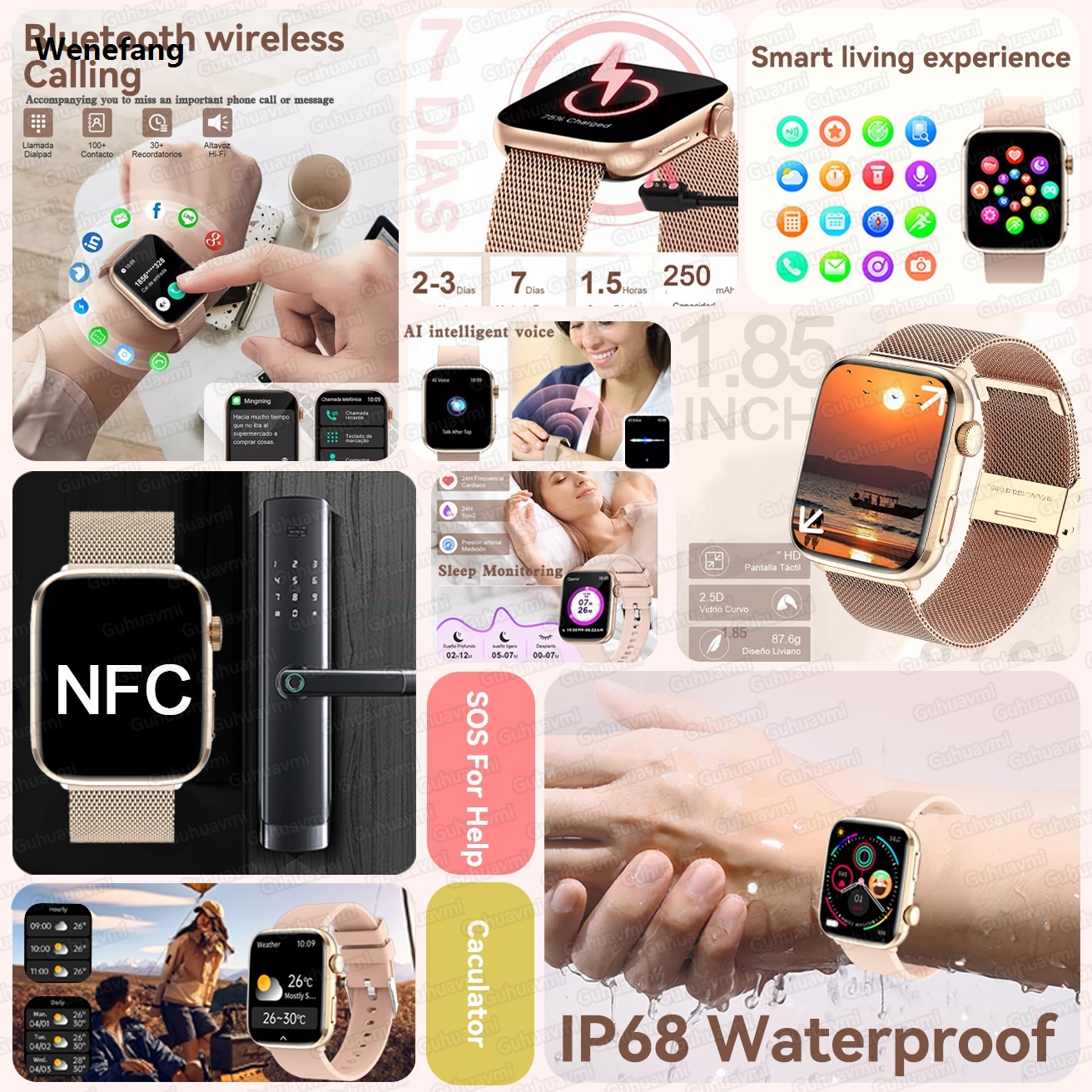 Wenefang 2025 New Fashion Women Health Smart Watches 1.85AMOLED Screen Blood High Quality Pressure Heart Rate NFC Smartwatches For XIAOMI IOS Ladies