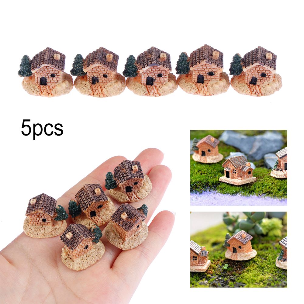 5PCS Resin Garden Ornament Home Decor Figurines & Miniatures Mini Small House Micro Landscape Moss Cottages