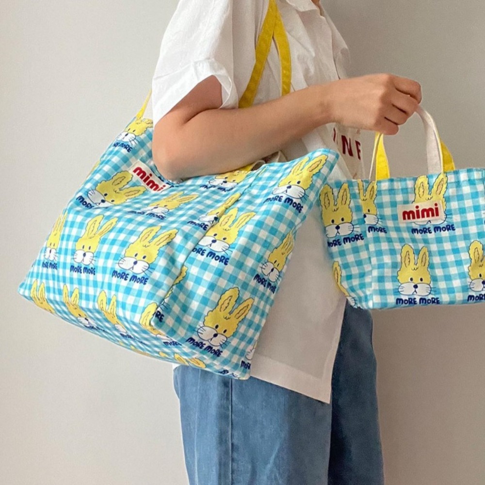 Large Capacity Oxford Cloth Storage Bag Solid Color Cute Print Beach Bag Square Shape Handbag