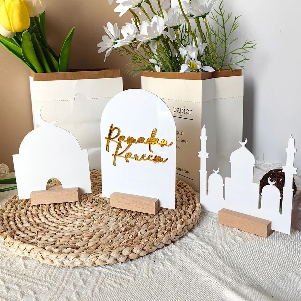 3Pcs/set Durable Moon Star Castle Ramadan Table Decoration Ornament for Ramadan Islamic Tabletop Decor Acrylic Party Home Eid Mubarak Decor