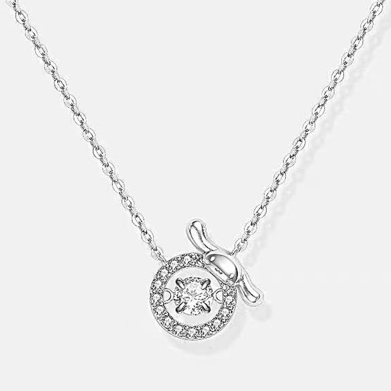 【Mega Sale】Sanrio Cartoon Beating Heart Cute Bow Chain Big Ear Dog Smart Pendant Necklace