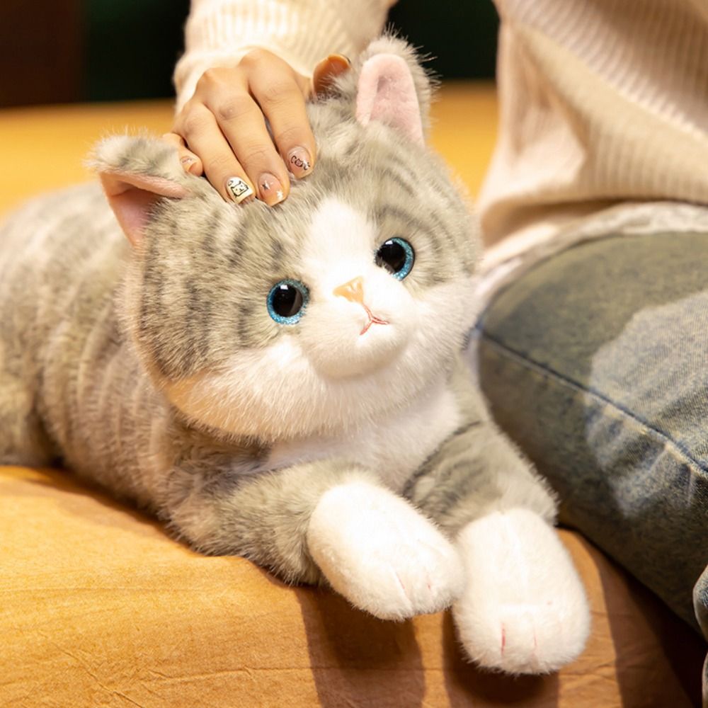 Lifelike Design Cuddly Kitten Plush Toys Lovely Lying Prone Imitation Lying Cat Plush Toys Cute Soft Texture Simulation Stuffed Cat Home Decor