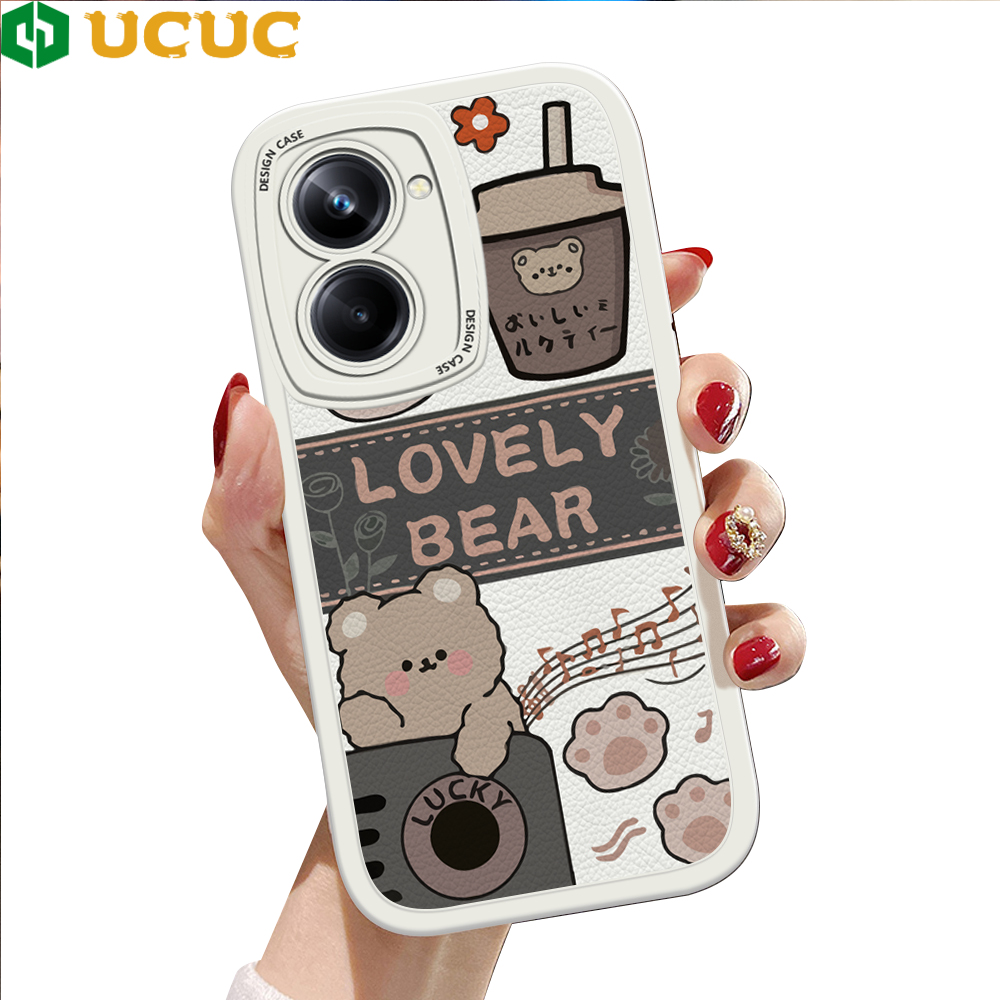 UCUC for Realme 10 Back Cover Music Bear Soft PU Leather Phone Cases