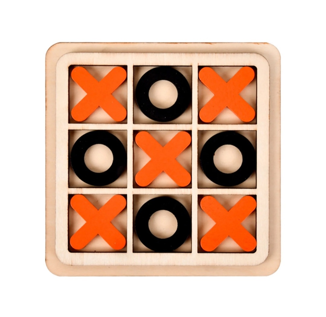 Montessori Wooden Tic Tac Toe Mini Chess Game & Educational Puzzle for Toddlers - Interactive Early Learning Toy for Baby, Travel-Friendly, Develops Strategic Thinking