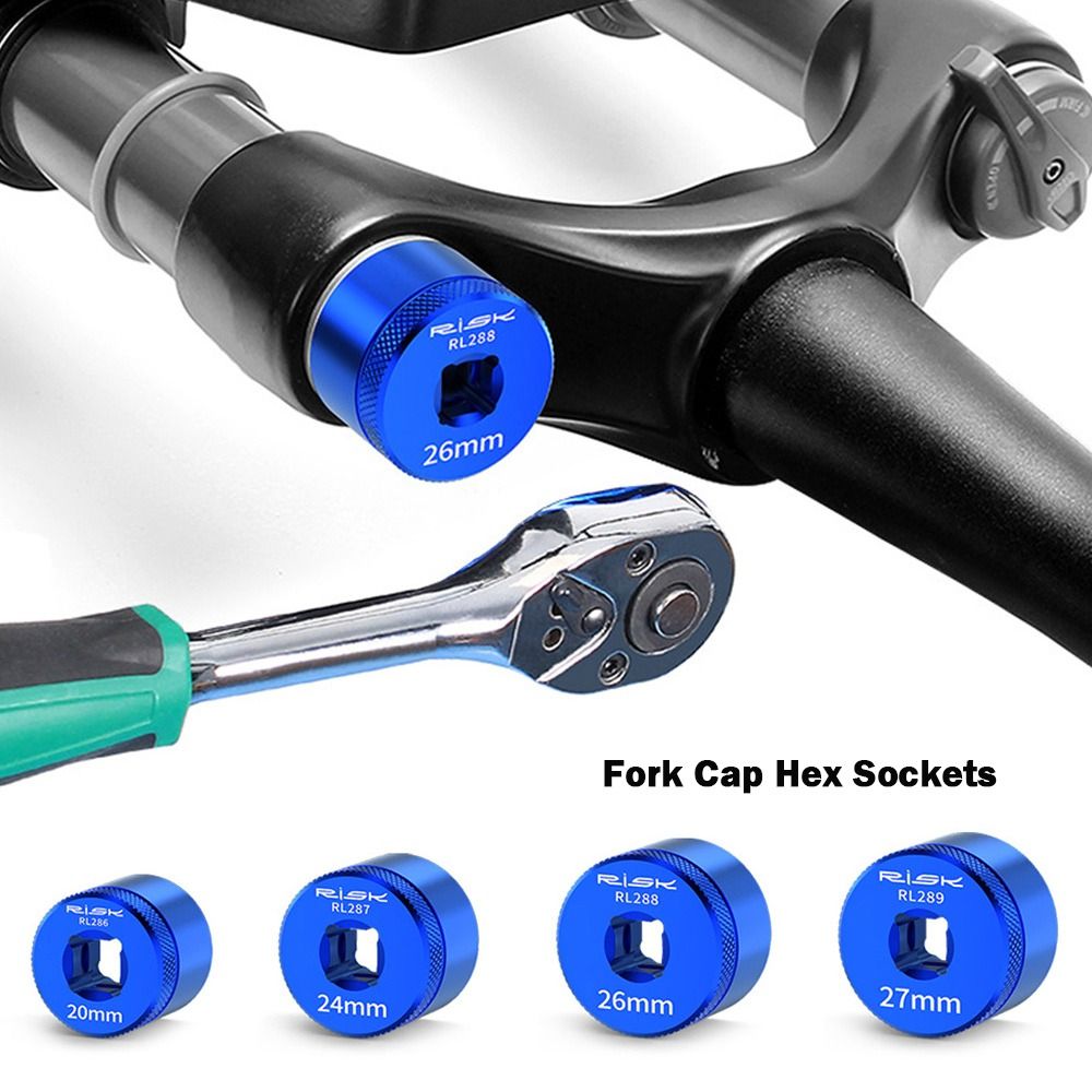 High Quality Aluminum Alloy Mountain Bike Fork Repair Tools Blue 20mm-32mm Fork Cap Hex Sockets Hex Socket Design Maintenance Tools Air-Fork Maintenance Sockets Suspension Fork Repair