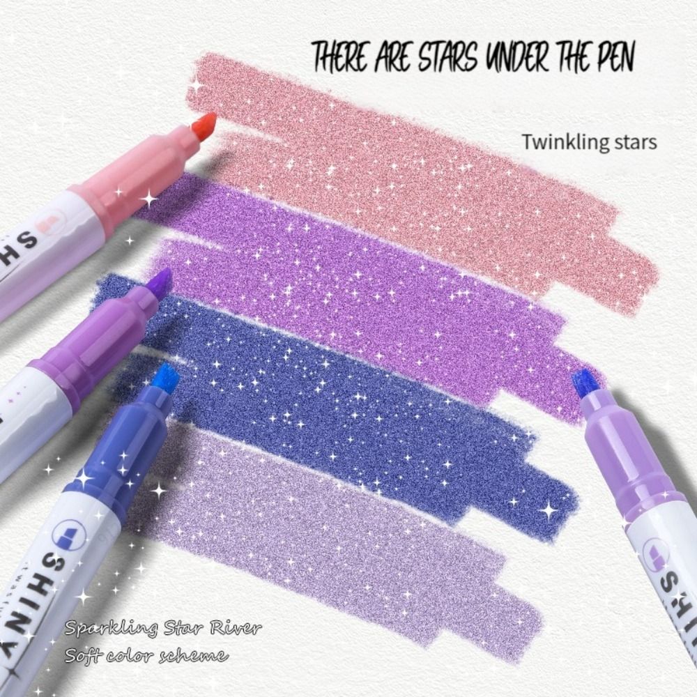 5PCS Durable High Gloss Glitter Highlighters Plastic Colorful Shiny Draw Doodle Pens Marking Pen School Office Supplies