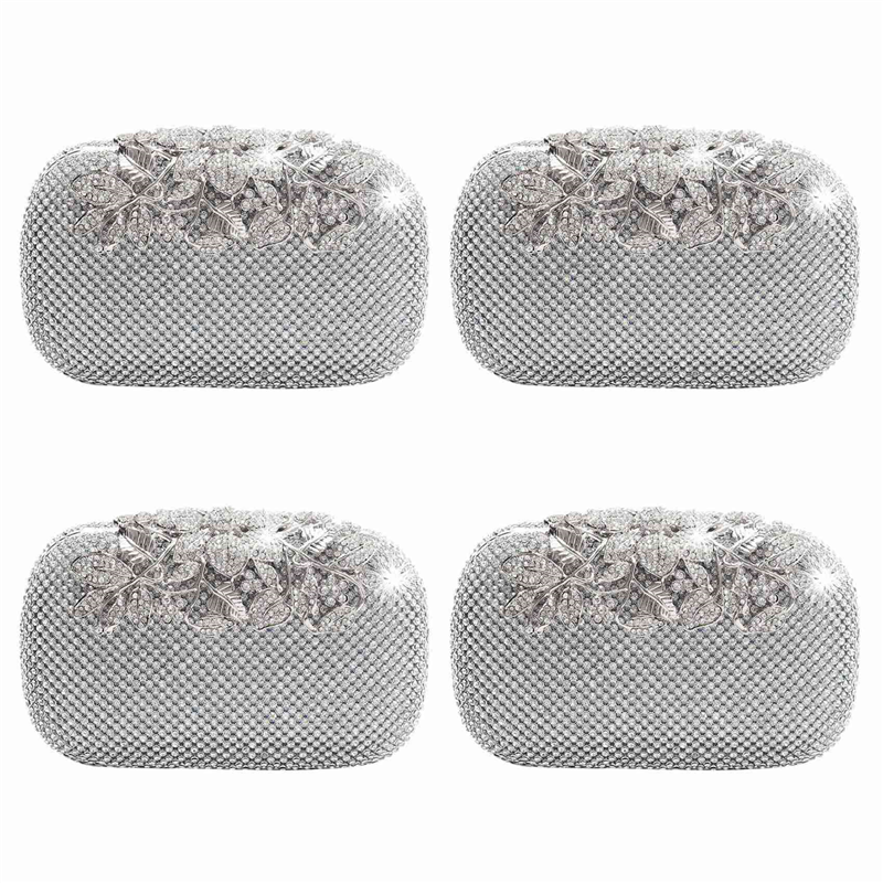 4X Clasp Silver Diamante Crystal Diamond Evening Bag Clutch Purse Party Bridal Prom