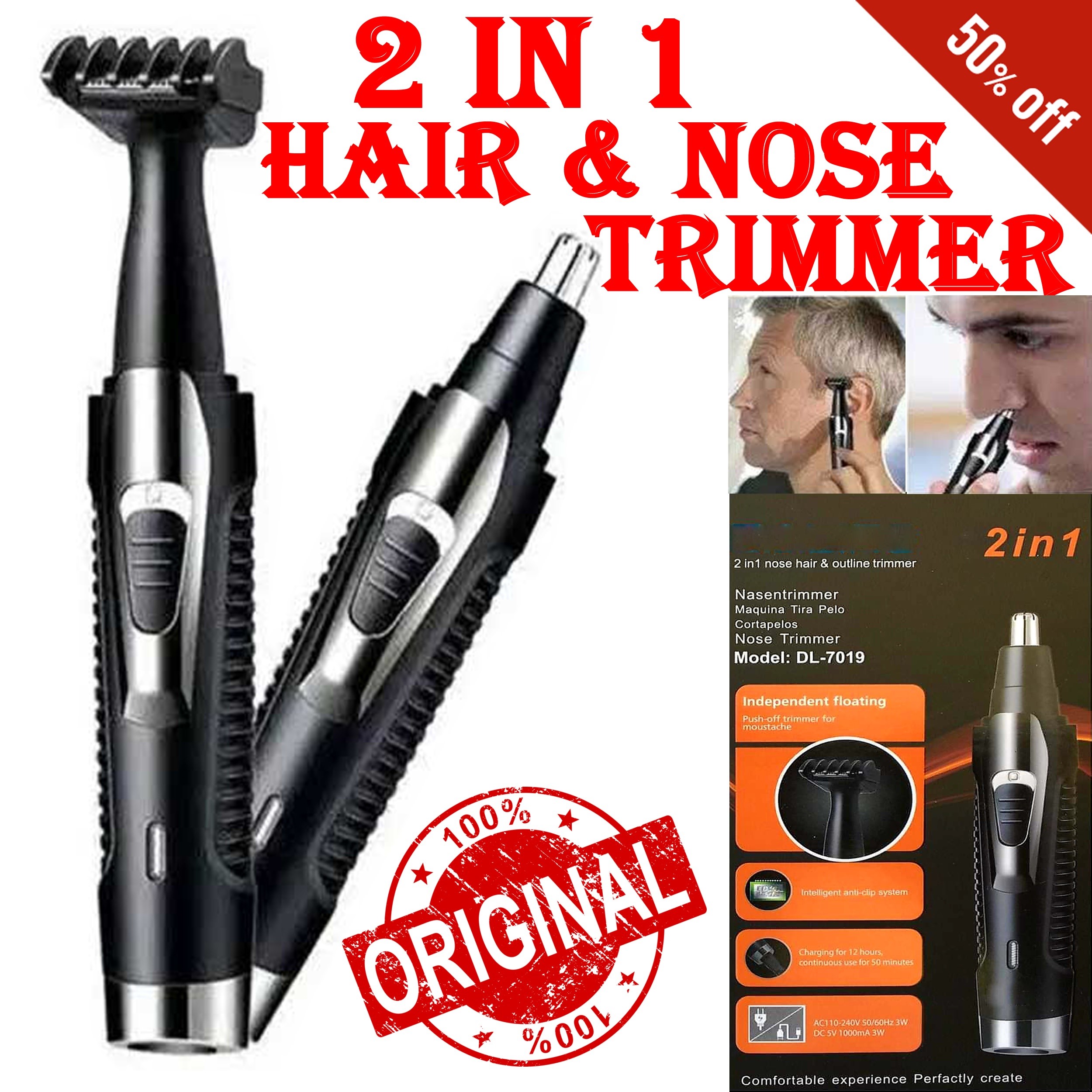 2025 NEW 7019 Professional 2 in 1 Rechargeable Nose Hair and Outline Trimmer - ORIGINAL Men Electric Hair Trimming Styling Cutting Haircut Machine - Chargeable Hair Removal Machine Men’s Grooming Kit - Genuine Imported Best New High Quality 7019 Trimmers