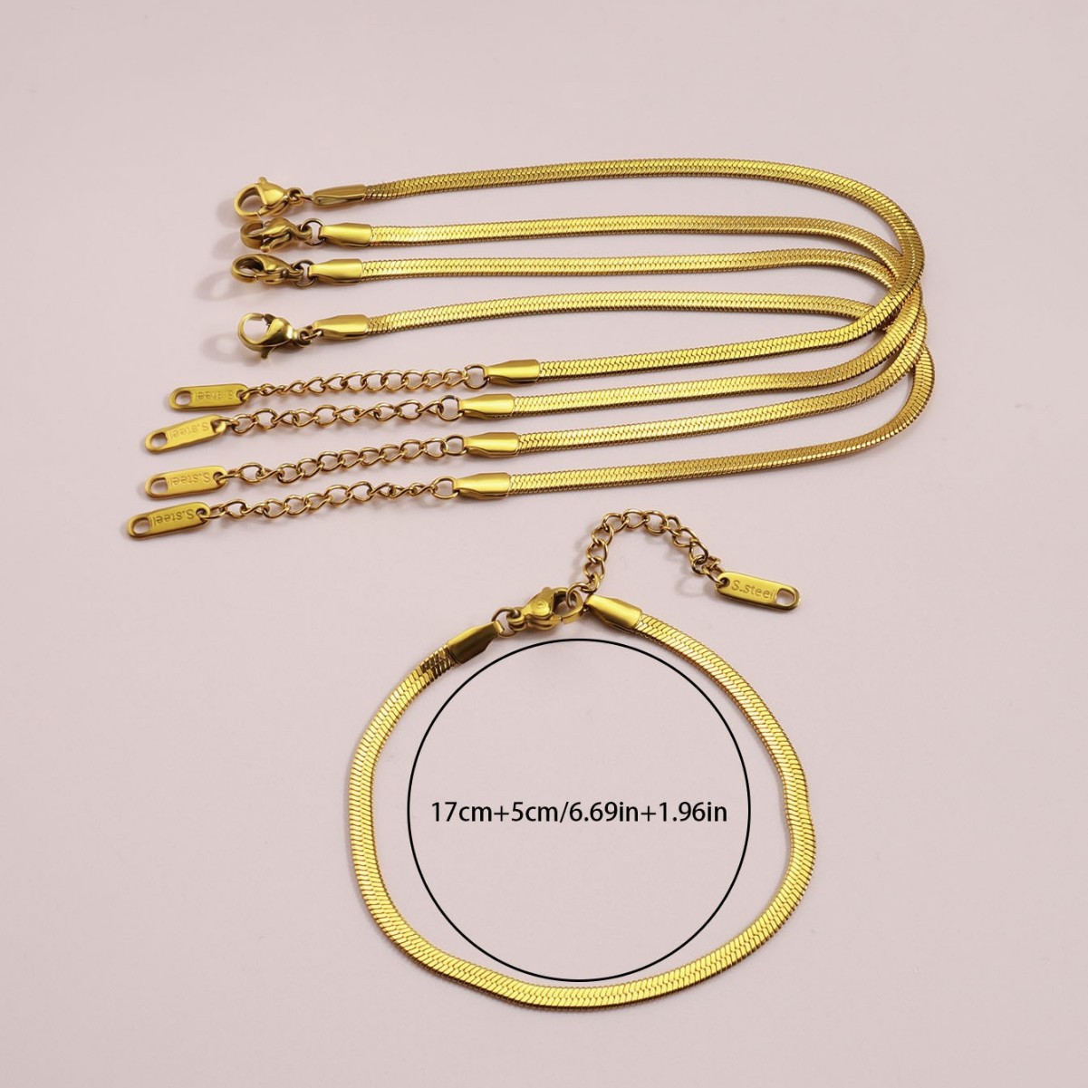 【New Arrivals】Stainless Steel Bracelet Light Luxury High-end Women's Stacked 18K Gold Flat Snake Chain Color-free Jewelry