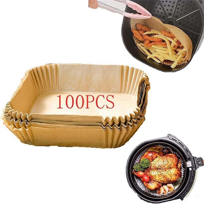 100Pcs Air Fryer Paper Liner, Non-Stick Disposable Air Fryer Liners, Square Paper, Parchment Paper for Baking