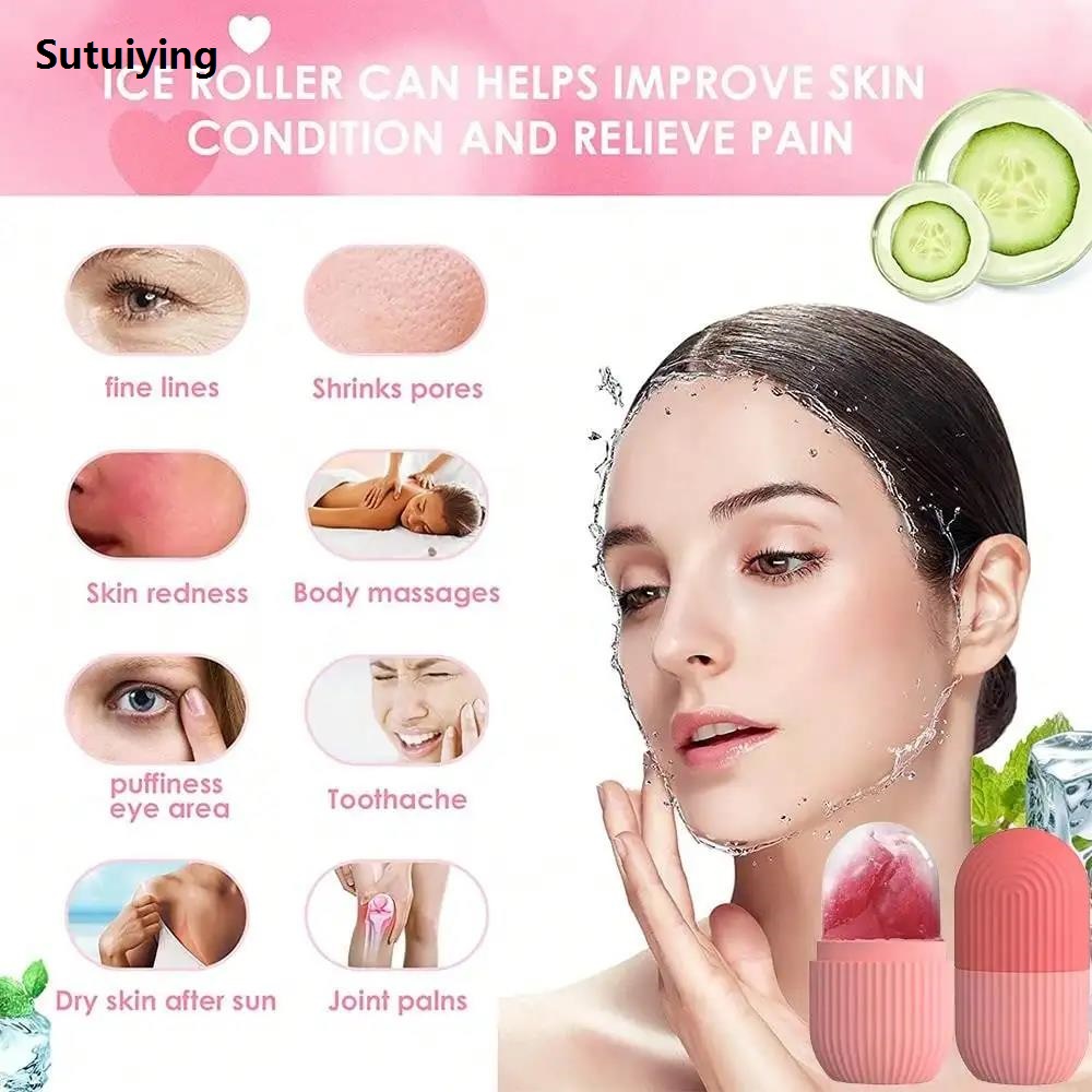 Sutuiying 4pcs/Set - 1pc Silicone Face Ice Pack, 1pc Face Wash Makeup Headband, Luxury 2pcs Wristbands. Ice Roller for Face, Eye Neck, Massager