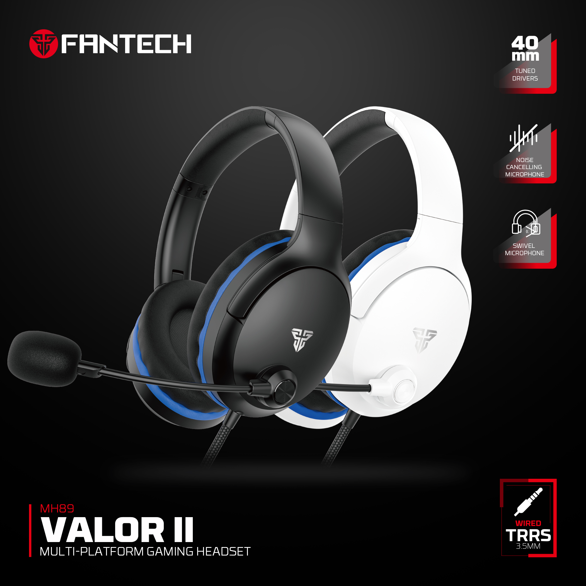 Fantech Valor II MH89 Multi-Platform 3.5 mm Wired Gaming Headset with Noise Cancellationg Headphone