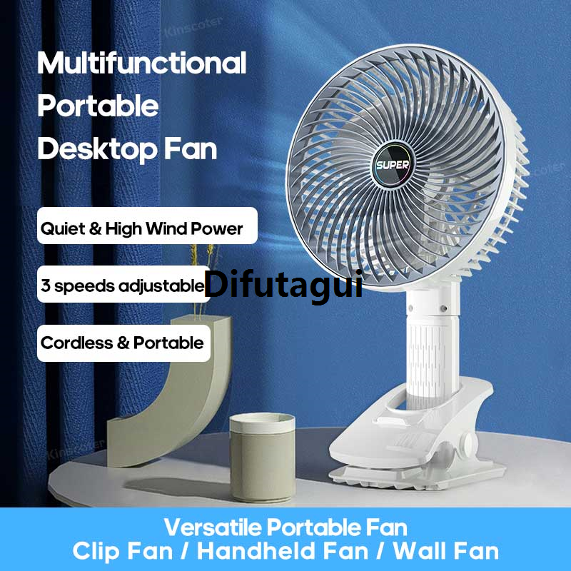 Wenefang Portable Desktop Fan with Clip Rechargeable 1200mAh Fan Ventilator Cooler Multifunction Handheld Fan 3 Speed