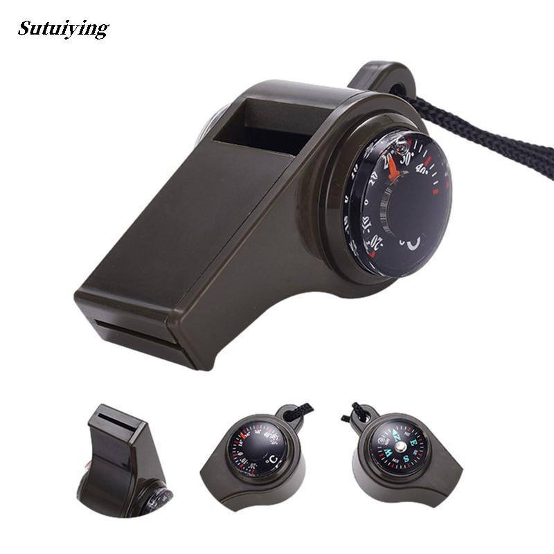 Sutuiying 【Hottest Trends】Safety Survival Whistle 3 In 1 Survival Whistle Compass Original Thermometer Portable Necklace Whistle For Survival Life Saving Hiking