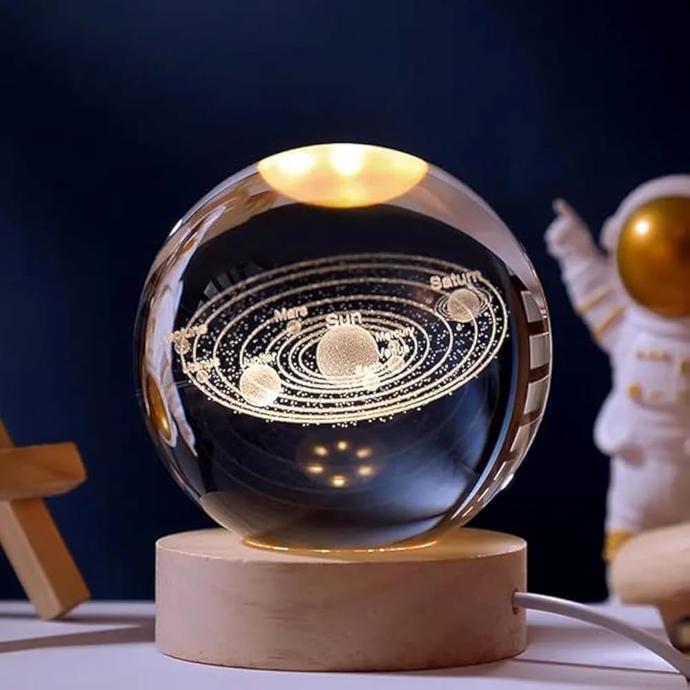 3D Galaxy Crystal Ball lamp Night Light With Wooden Base Lady