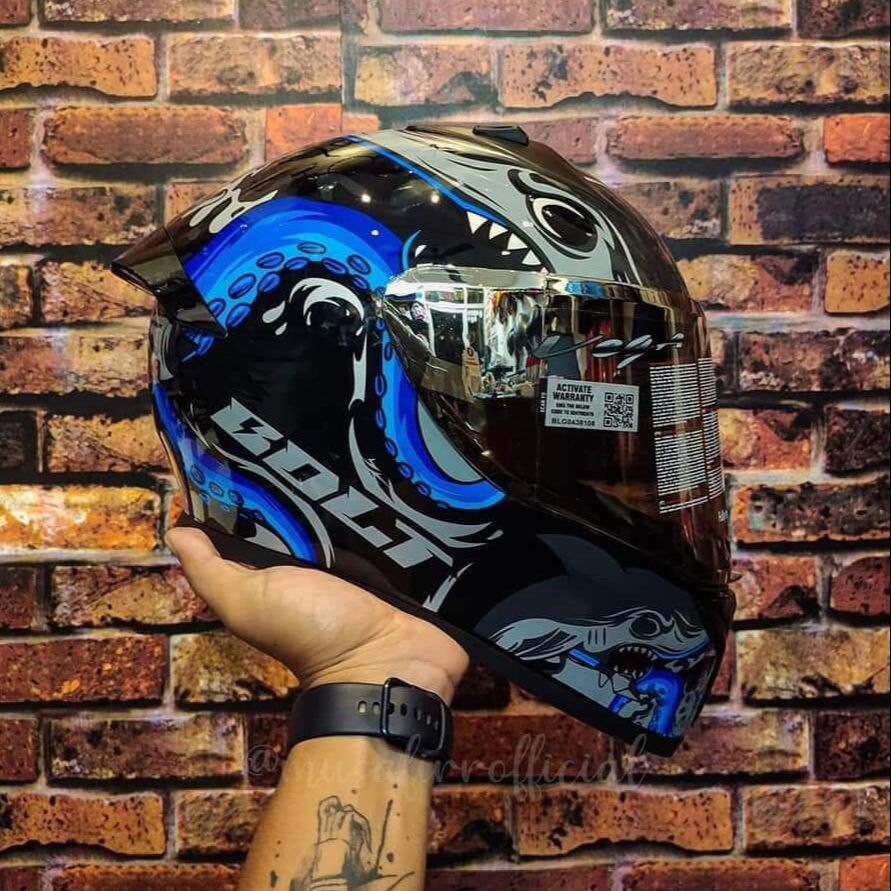 Vega Bolt Octopus Black Blue Single Visor Helmet