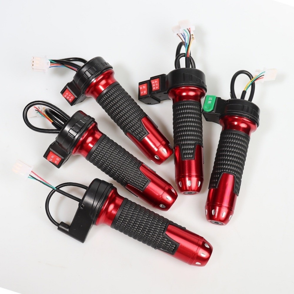 1pair New High/Medium/Low Speed/Forward/Reverse Electric Bike Bicycle Handlebars Red&Black Line length 35/40cm Twist-Throttle Aluminum Alloy Switch handle