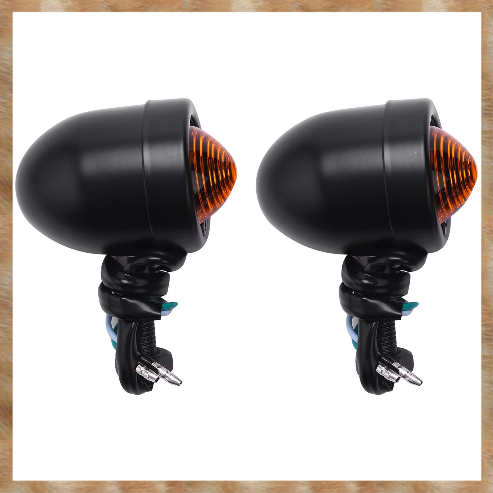 Kqueebee 1 Pair Motorcycle Black- Turn Signals Indicator Light For Cruiser Chopper Cafe Racer Amber