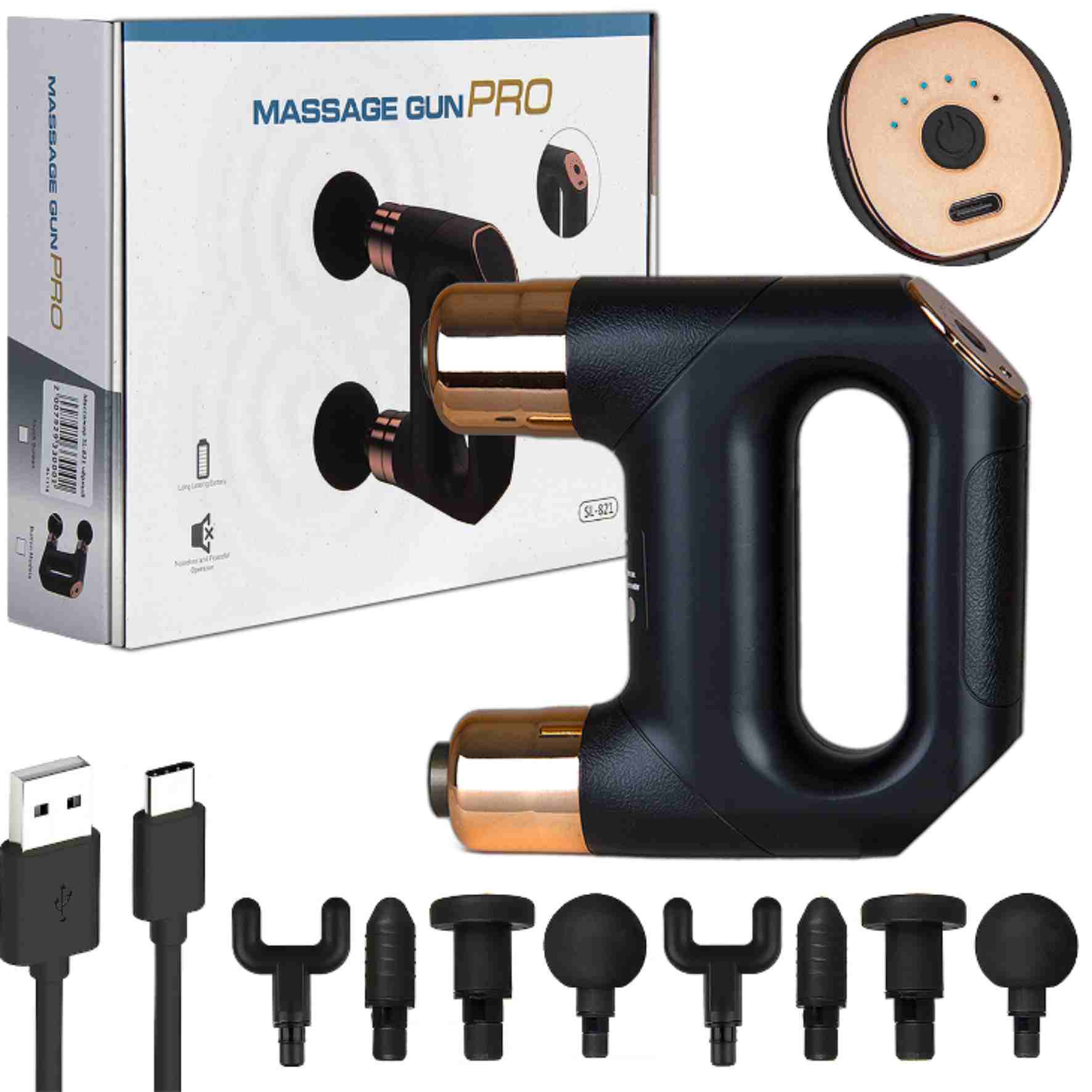 Handheld Neck Body Back Facial Fitness Gun Massager Cordless Deep Tissue Vibration Double Head Muscle Massage Gun