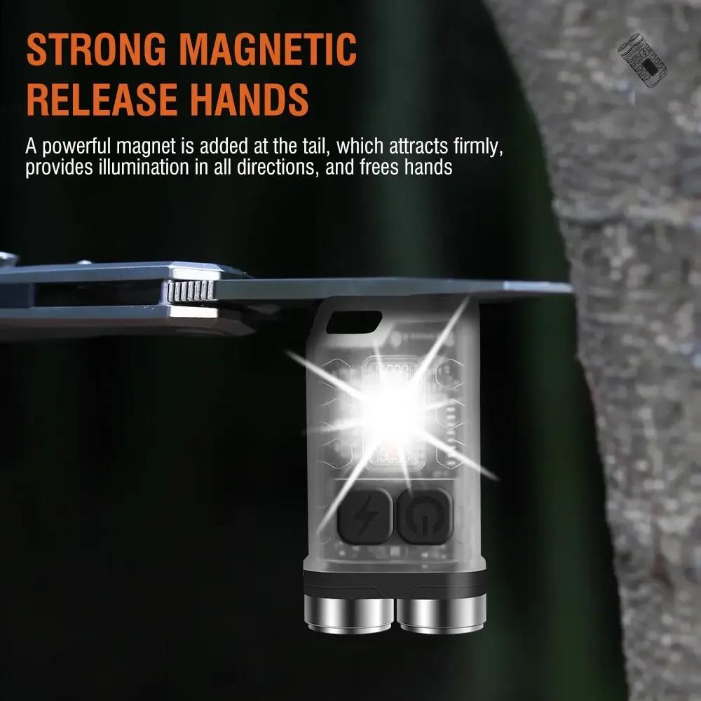 New style Mini Portable Key Light LED Flashlight TYPE C Rechargeable Camping Hiking Lantern High Power Luminous Flash Light Pocket Torch
