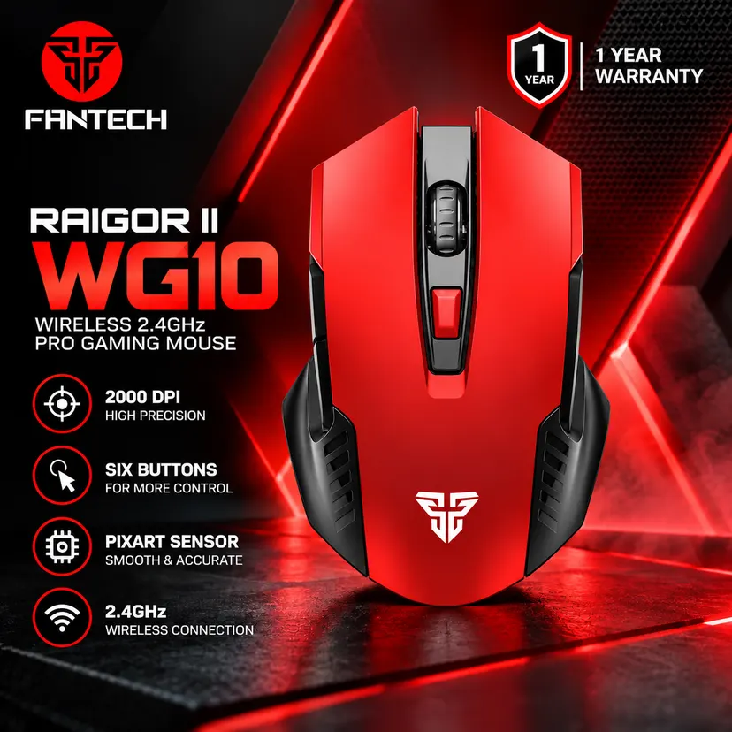 Fantech Raigor Ii Wg10 Gaming Mouse in Red | Precision Pixart Optical Sensor Gaming Mouse