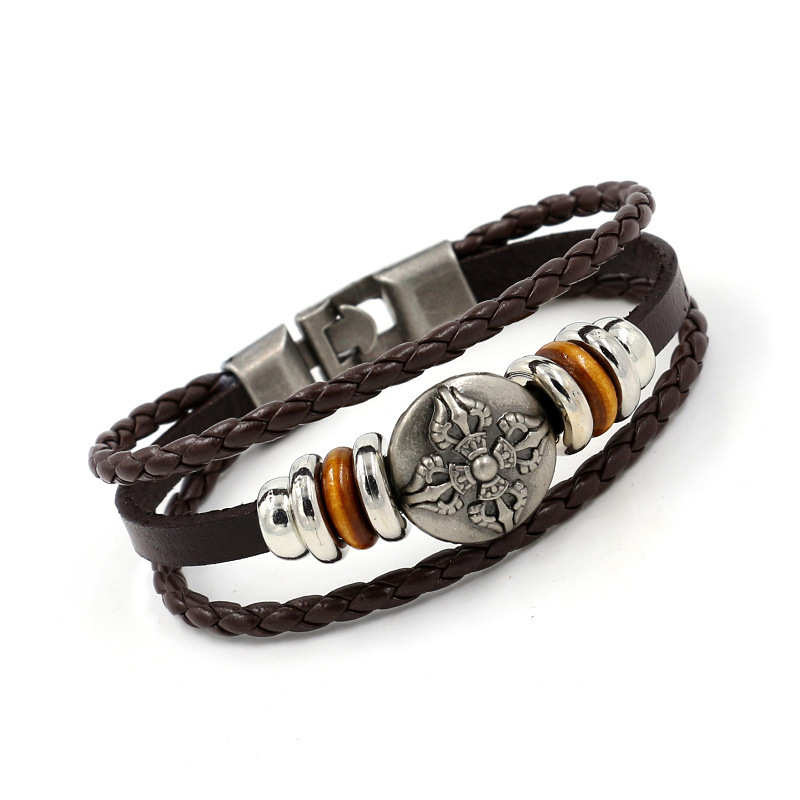 【New Arrivals】Genuine Leather Bracelet Men's Personalized Bracelet Punk Vintage Alloy Cross Shield Trendy Men's Bracelet for Students