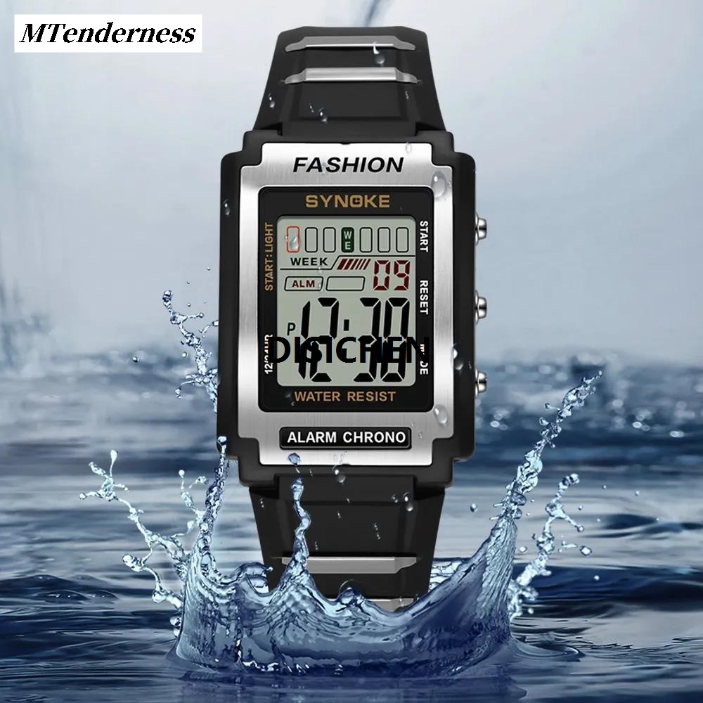 DISICHEN MTenderness Style Retro Trend Men's SYNOKE Rectangular Sports Electronic Luxury Watch Waterproof 50M Night Light Big Screen Alarm Clock Bargain price