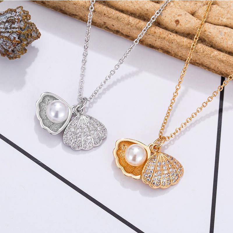 Snell Necklace for women combo Silver Pendant For Girls Women Ladies Moti Shell Pearl Necklace locket long chain rose gold necklace for girls American diamond chain for women CZ AD Pendants 678
