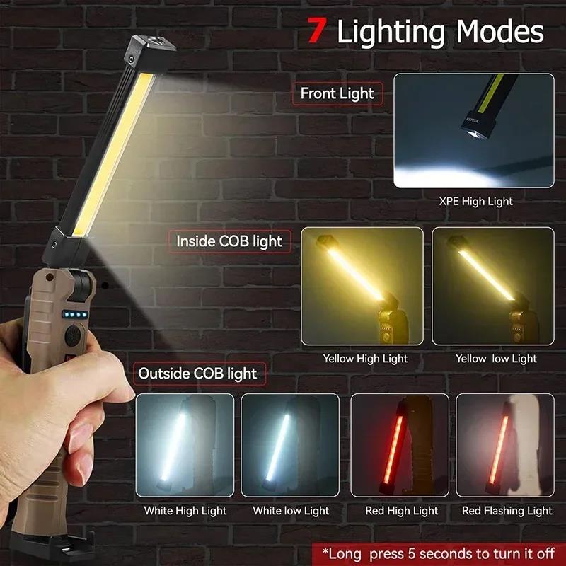 【2025 Version】 Multifunctional Portable COB LED Work Light with Hanging Hook Handled Flashlight 5 Modes for Outdoor Camping