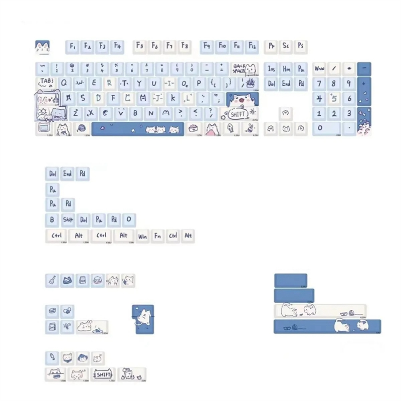 ARELENE 148 Keys MDA Keycaps Meow Meow Theme PBT Single-Sided Heat Sublimation for MX Switch Fit 61/68/87/96/104/108 Keyboard