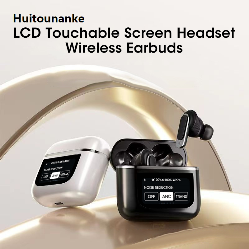 Huitounanke Wireless Earphones Colorful LED Screen TWS Earbuds Touch Active Noise Cancelling Bluetooth Headphones Sports ANC Headset