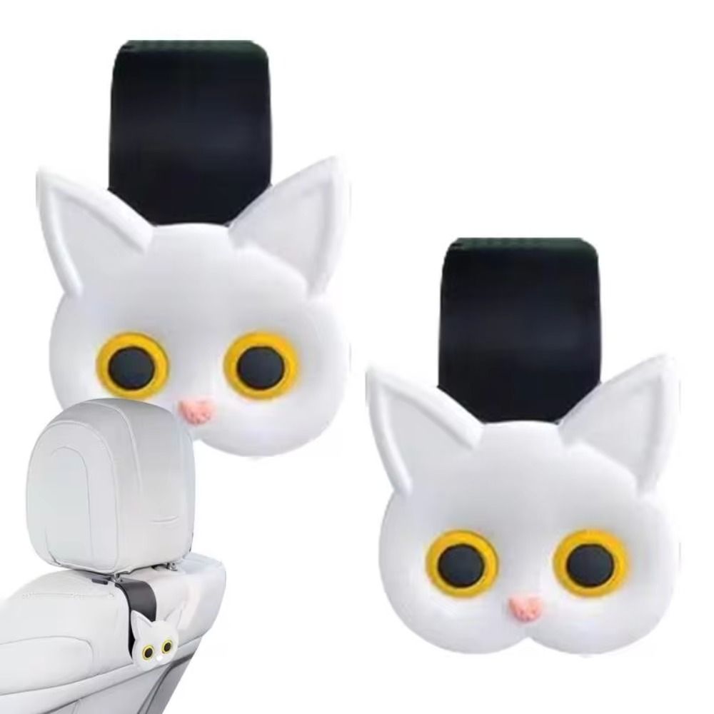2PCS/Bag Portable 3D Animal Cute Car Seat Headrest Hooks Creative Universal Cartoon Cat Storage Hanger Fashion Multifunction Automotive Interior Accessories Bags Clothes
