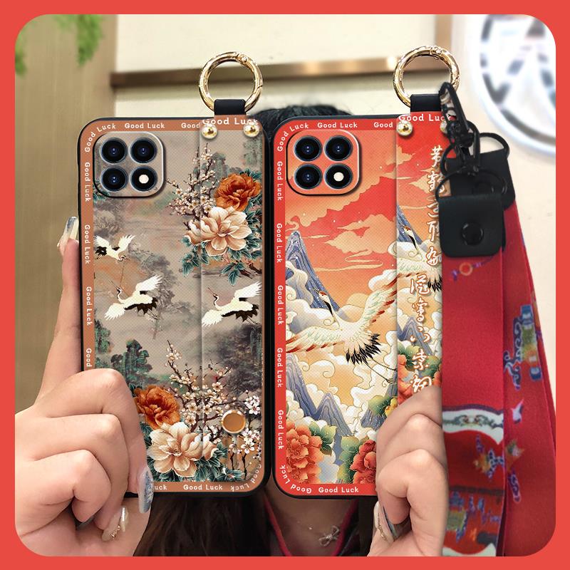for mom Phone Holder Phone Case For OPPO Reno4 SE 5G Wrist Strap Kickstand Durable Anti-knock ring old lady Shockproof
