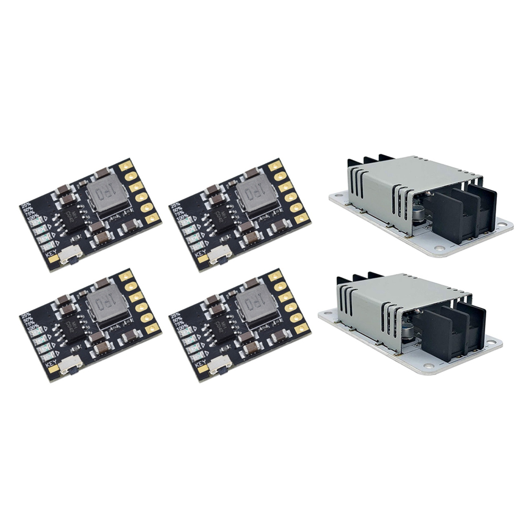 FORIDE 4Pcs 2A 5V Discharge Integrated Module 3.7V/4.2V with 2Pcs 50W DC 12V 24V-5V 10A Buck Converter Vehicles Power Supply