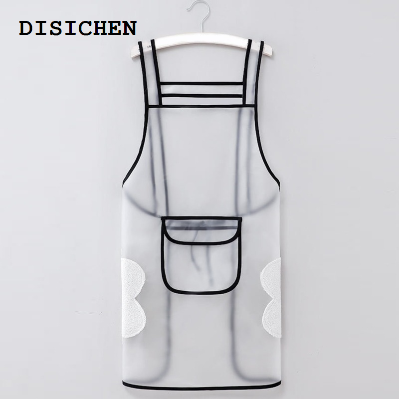 DISICHEN Kitchen Apron Waterproof Transparent Ladies Men Home Aprons Wipeable Oil Resistant Baking Accessories BBQ Restaurant Cafe Aprons