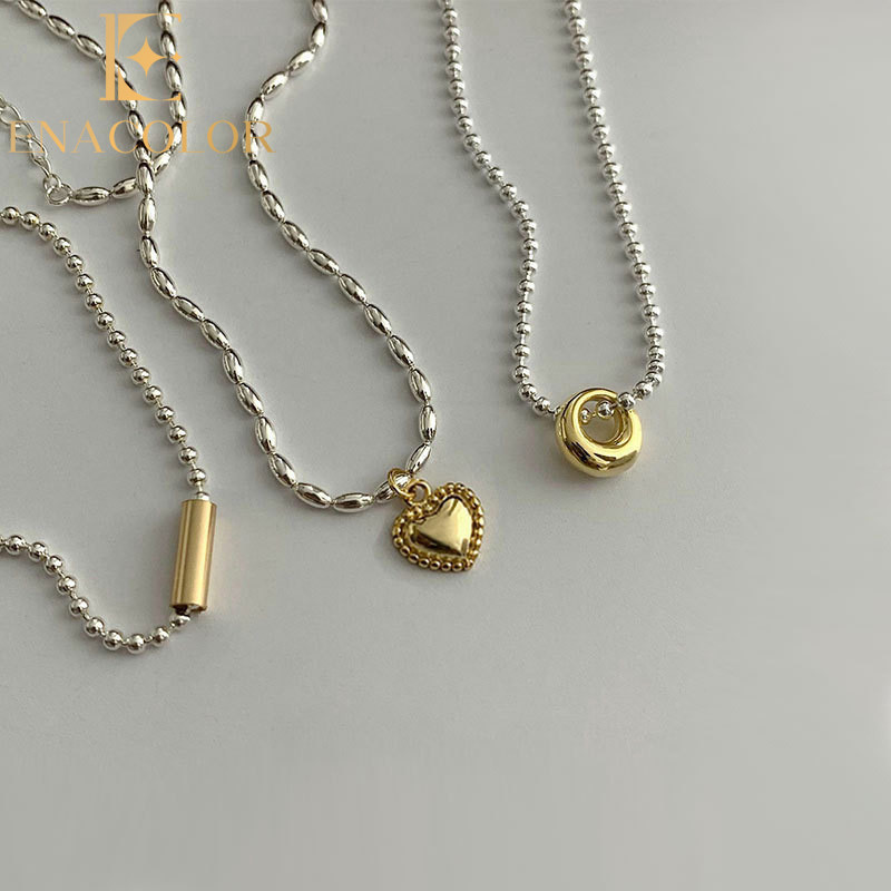 Enacolor Elegant Metal Heart Pendant Necklace Silver Color Pearl Bead Necklace for Girls