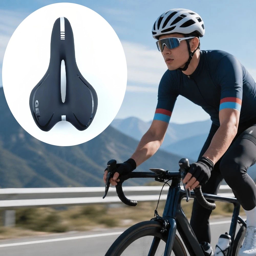 Durable Soft Cycling Saddle Comfortable Shock Absorption Mountain Bike Seat Saddle Sponge Filling Breathable Bike Saddle Cycling Accessories