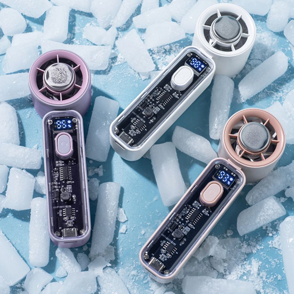Low Noise Digital Display Refrigeration Electric Fan High Wind Speed Ice Cool Function Handheld Mini Fan Portable Quiet Operation Personal Cooling Fan Office