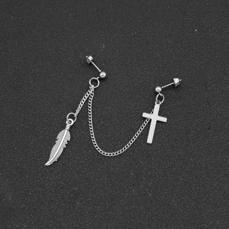 【New arrival】Super Cool Diablo Street Women's Cross Feather Didi Ear Studs Cool and Handsome Distinctive Ear Clip Ear Clip Men's Ear Earrings Trendy
