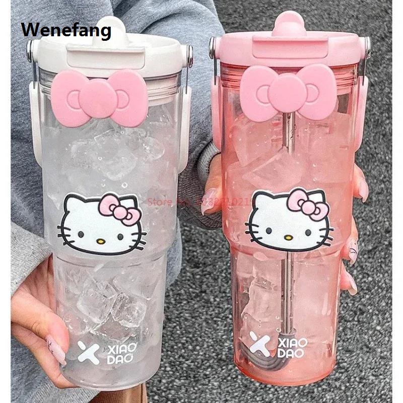 Wenefang 600/900ML Sanrio Hello Kitty Large Capacity Plastic Water Cup Cartoon New Portable Beverage Bottle Outdoor Fitness Straw Cup Gift