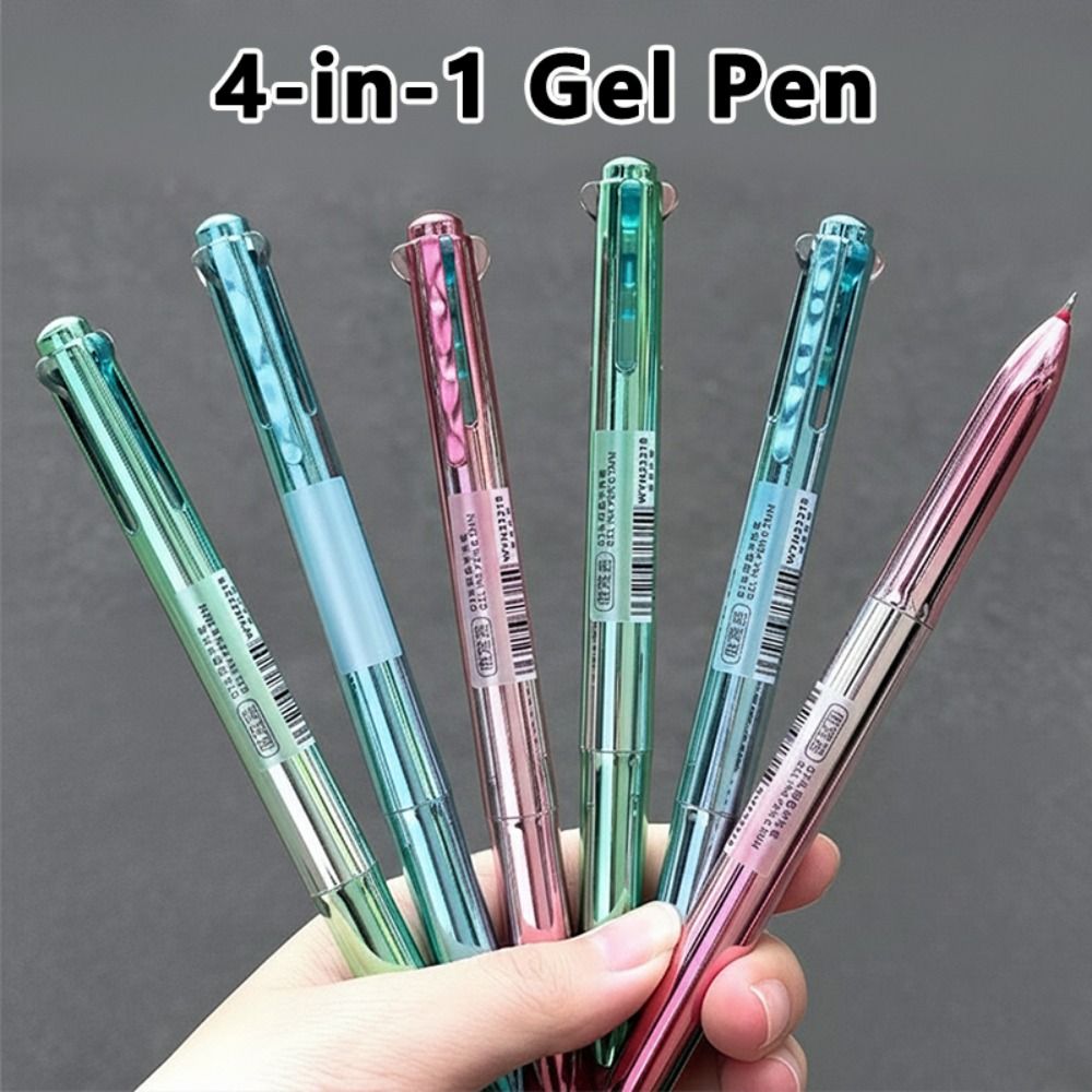 Creative 4-in-1 Gel Pen Quick Dry 0.5mm ST Tip Multicolor Pen Metallic Texture Ballpoint Pen Gift