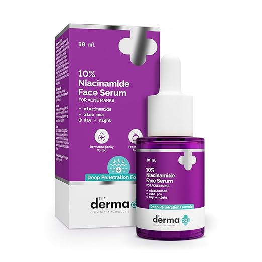 The Derma Co 10% Niacinamide Serum with 2% Zinc, Powered by Deep Penetration Formula™ | Fades Acne Marks, Controls Oil & Reduces Dark Spots | 30 ml